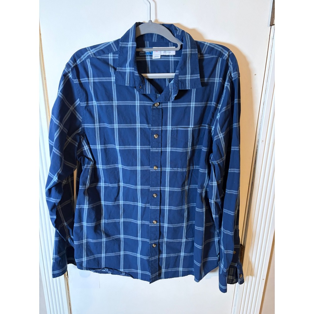 Old Navy Everyday Shirt Mens XL Blue Plaid Regular Fit Built-In Flex Button Down